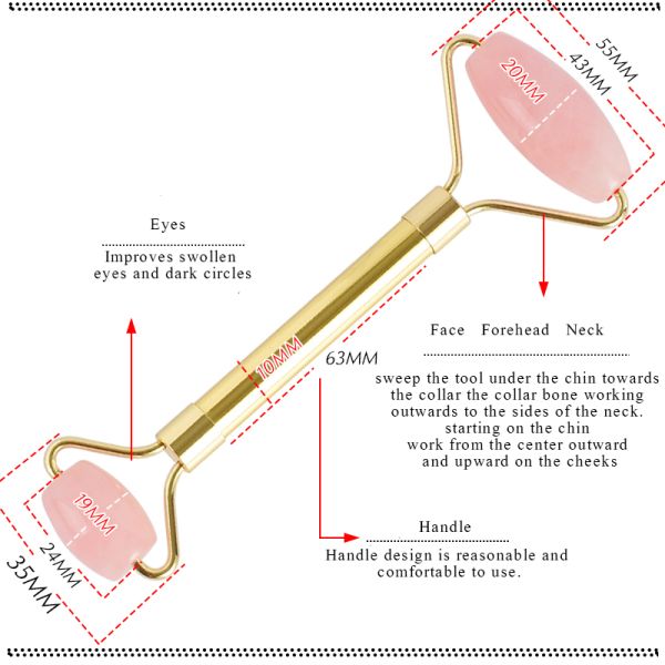 145mm Length Rose Quartz Jade Roller Double Duty Stainless Steel Handle