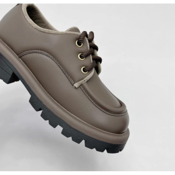Genuine Leather Girls School Shoes Rubber Sole Artificial Short Plush Inner