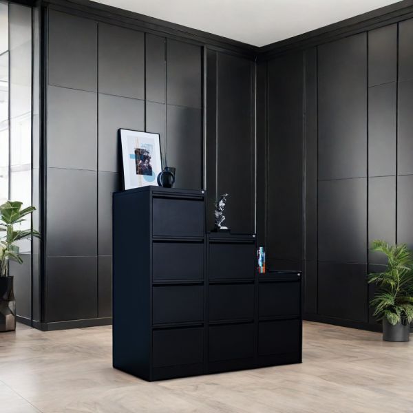 Large Capacity Black Metal 3-Drawer Filing Cabinet Adjustable Office Furniture Steel Storage Home Office Bedroom Kitchen Plastic