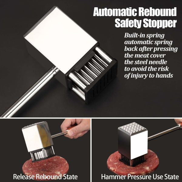 Defrosting Steaks and Poultry Made Easy with 36-Blade Stainless Steel Meat Tenderizer