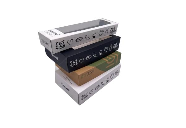 Material branco de empacotamento do cartão da caixa 300-400gsm do sushi do revestimento UV do ponto