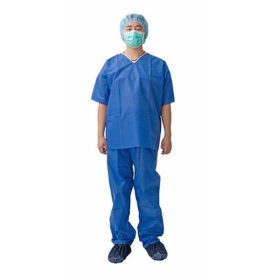 Hospital Round Neck Blue Unisex Uniform Scrub Suit Set Disposable Scrub Suit Scrub with Elastic Waist