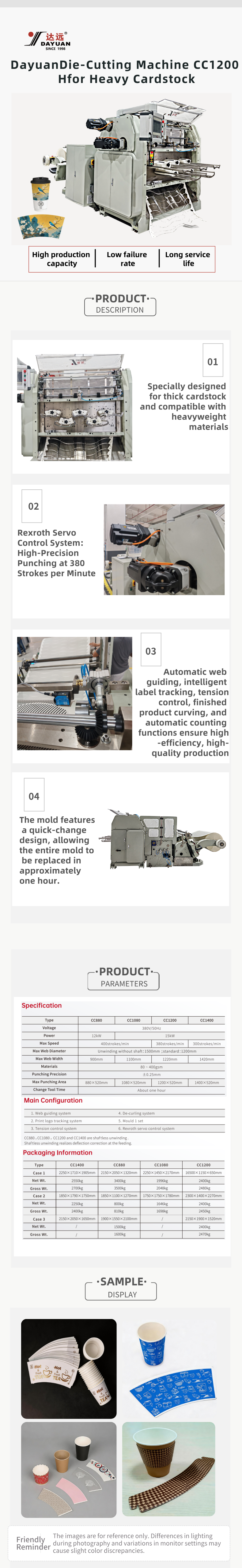 Automatic Die Cutting Machine CC1200 with 380 Strokes / Min High Speed for Thick Cardboard