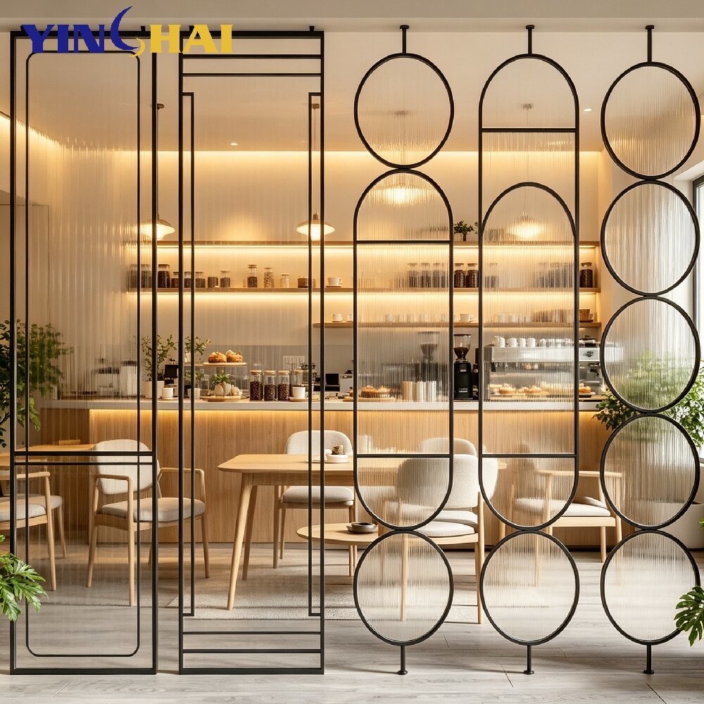 Custom Stainless Steel Fluted Glass Room Divider Screen for Interior Space