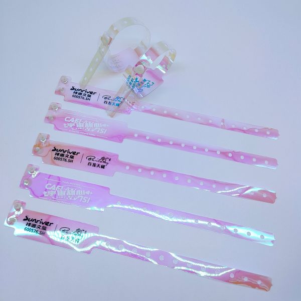 Custom TPU Printing One Time Hologram Glitter Clear Color Wristband for Bar Night Club