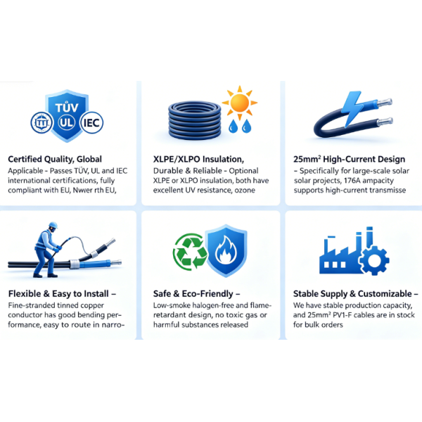 25mm2 PV1-F Solar Cable XLPE XLPO Insulation Certified DC Photovoltaic Wire