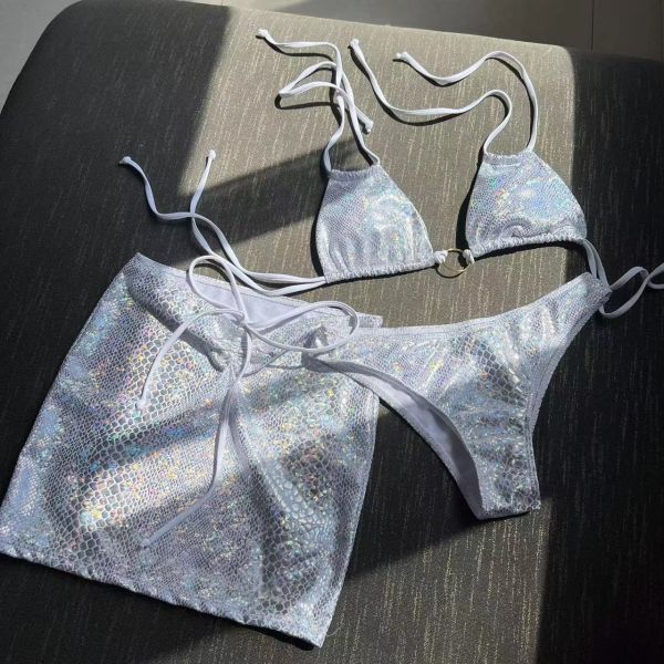 Особенная ткань купальный костюм 3 частей Drawstring Swimwear 3 частей Backless