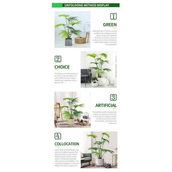 Green Palm Artificial Landscape Trees Potted Plants 120cm With Black Pot No Clor Fading