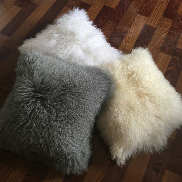 sheepskin curly wool pillow case mongolian wool pillow cover lambskin pillow
