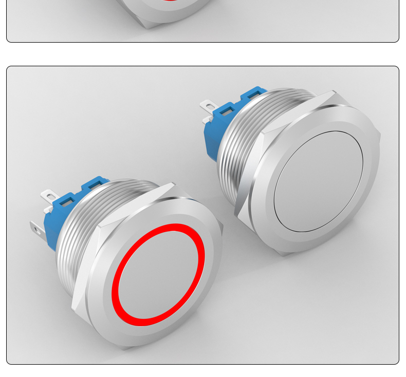 30mm metal push button switch, self-locking reset, with light ring, stainless steel start-stop button