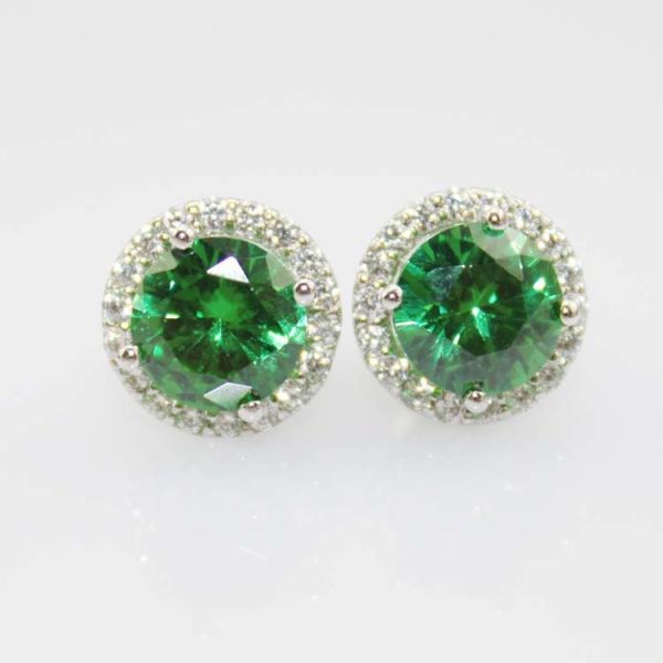 Sterling Silver 8mm Round Green Cubic Zirconia Earrings (JRE055)
