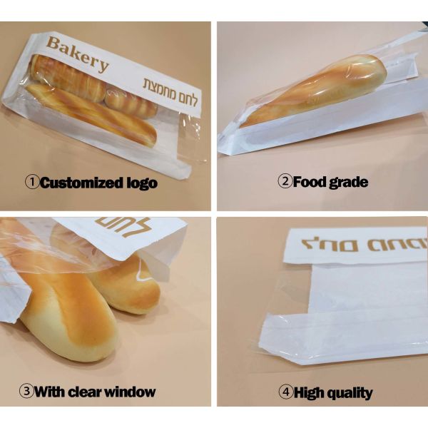 Customized Window Flat Satchel Kraft Paper Bag With Clear  WindowUse For Bakery Bag Bread Bag Food Bag