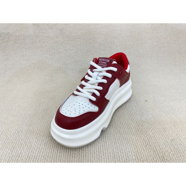 Thick Soled Women Red Sneakers Genuine Leather Red Trainers Womens