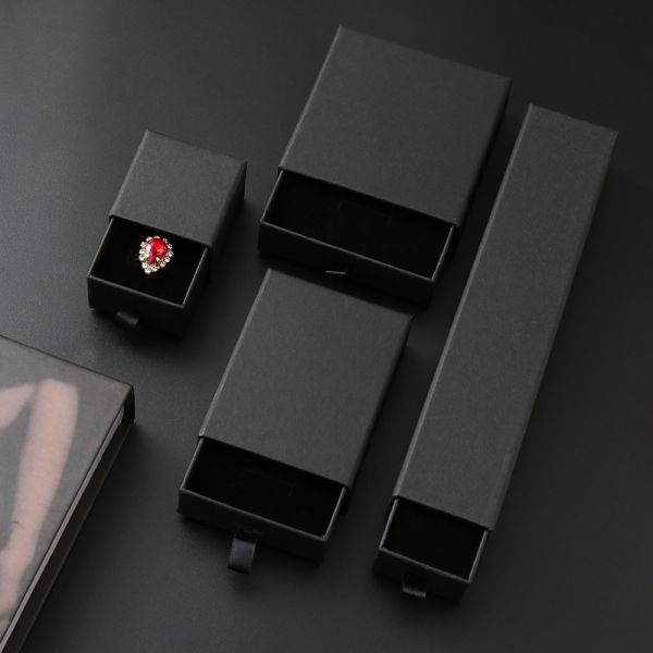Jewelry Earring Necklace Black Logo Printing Organizer Drawer in Kraft Paper for Bag