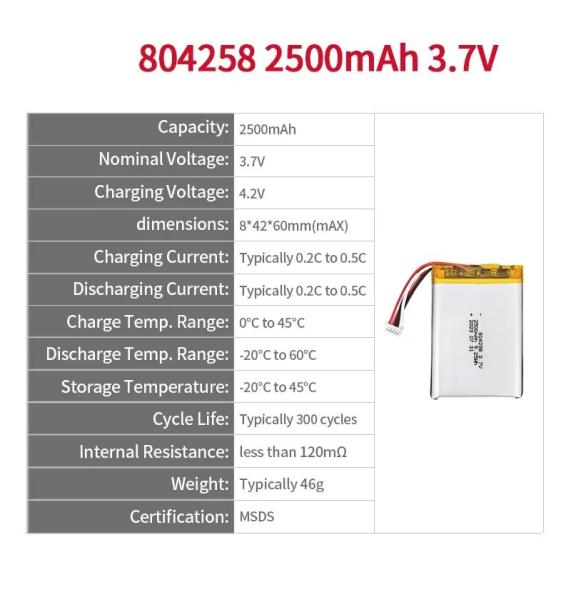 KC Rechargeable Lithium Polymer Battery Li Ion Lipo Battery 804258 2500mAh 3.7V Lithium Ion Polymer Battery