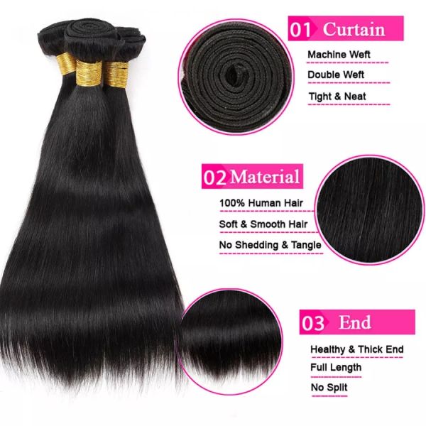 Straight 13 X 4 Lace Front Virgin Brazilian Hair 3 Bundles Natural Color