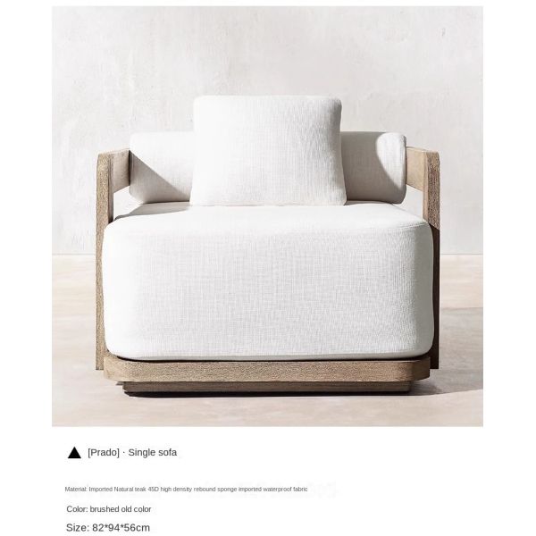 Solid Teak Wood Garden Sofa Set Outdoor Lounge Bed With High Rebound Sponge Cushion