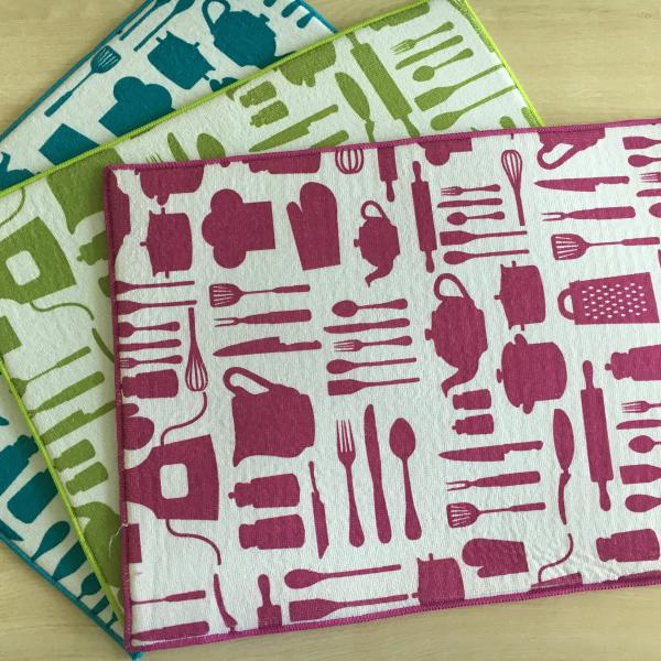 Sinlge packed 1pc Microfiber  printeted water absorb dish mat kitchen water pad with grid patten