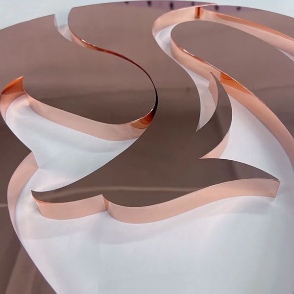 3D Rose Gold Mirror Polished Stainless Steel 3D Letters Non-Illuminated Metal Sign