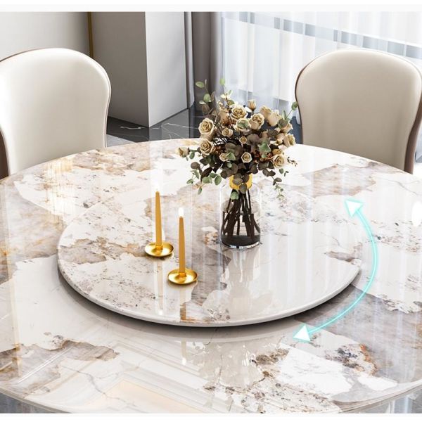 Light Luxury Modern Marble Round Table With Turntable Household Dining Table