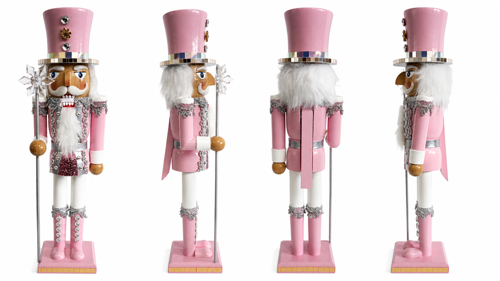Custom Pink Silver Feather Nutcracker for Christmas Display