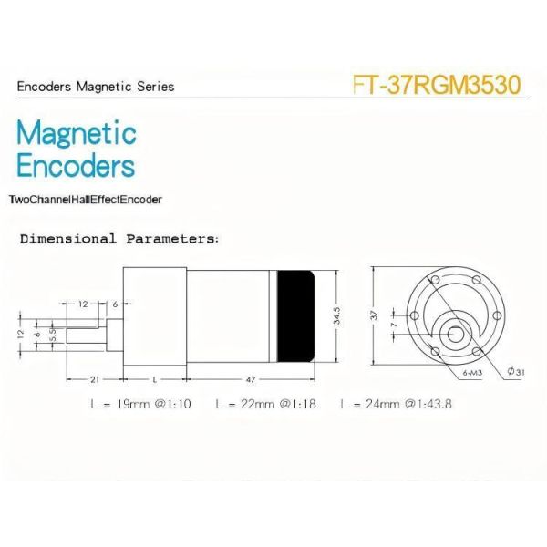 FT-37RGM3530 Electirc Motor Excellent Quality Big Torque High Efficiency Silent 6v12v 24v Mini Slow Speed Rpm Spur Gear Motor Install Hall Encoder