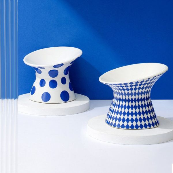 Blue Diamond Pet Ceramic Cat Bowl Food Water Slow Feeder Dog Bowl