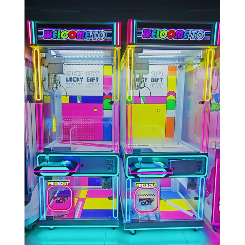 Factory Price Wholesale Kids Transparent Claw Machine with Lucky Gift Box Plush Toy Crane Game