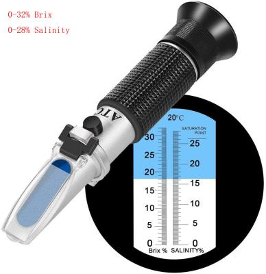 OEM Support 2 Scale 0-32% Brix 0-28% Salinity Salt ATC Refractometer for Seawater Marine Fishkeeping Aquarium
