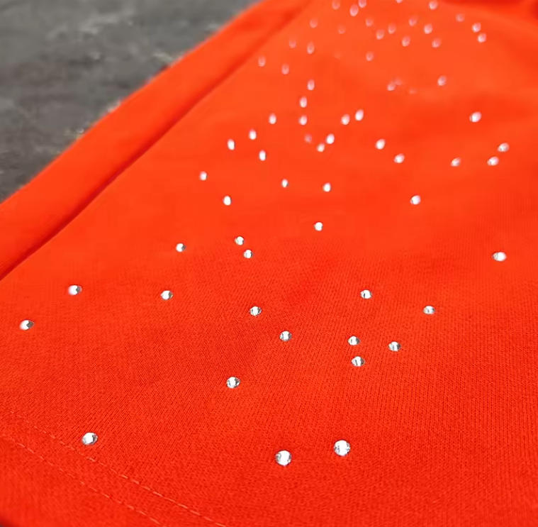 Custom Rhinestone Puff Print Sweat Pants Joggers Vintage Acid Wash Flared Sweatpants Men