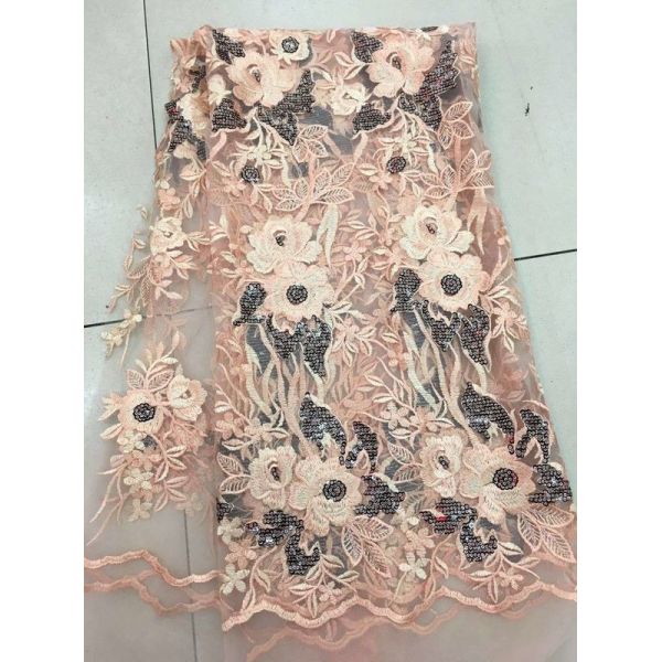 Gold Silver Sequin Fabric , Multi Colored Embroidered Floral Dress Lace Fabric For Gown