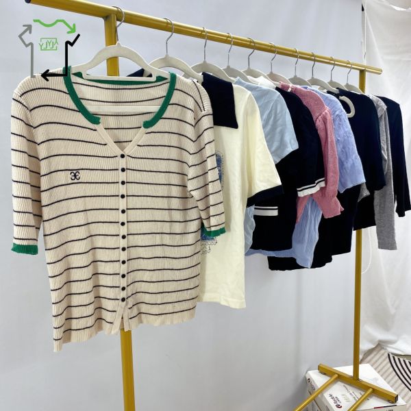 Mixed Spring Used Short Sleeve Clothing Second Hand Women Knitted Tops