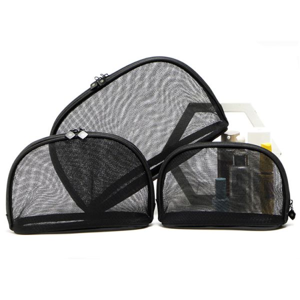 Portable small cosmetic bag girl web celebrity black double layer mesh transparent large capacity travel storage bags