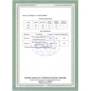 Jinxiang Huatai Fruits and Vegetables,I/E CO.,LTD Certifications