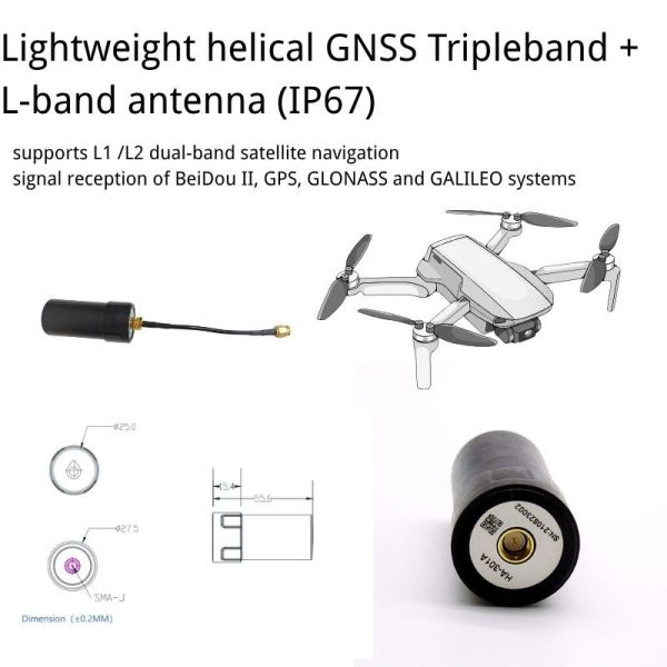 RTK Helical Antenna for UAV Multi-Frequency GPS/GLONASS/Galileo/BeiDou - IP67 Waterproof - Lightweight Compact Design
