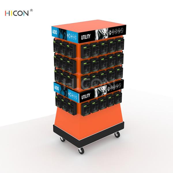 Movable 4-Sided Floor Orange Metal Headphone Display Stand for Sale