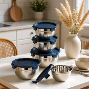 304 Stainless Steel Salad Bowl 1.5L-5.0L with Leakproof Cool Lock Lid