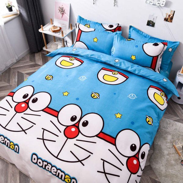 Polyester Cartoon Simple 4 Pcs Bedding Sheet Set Duvet Cover Pillowcase Wedding Bedding