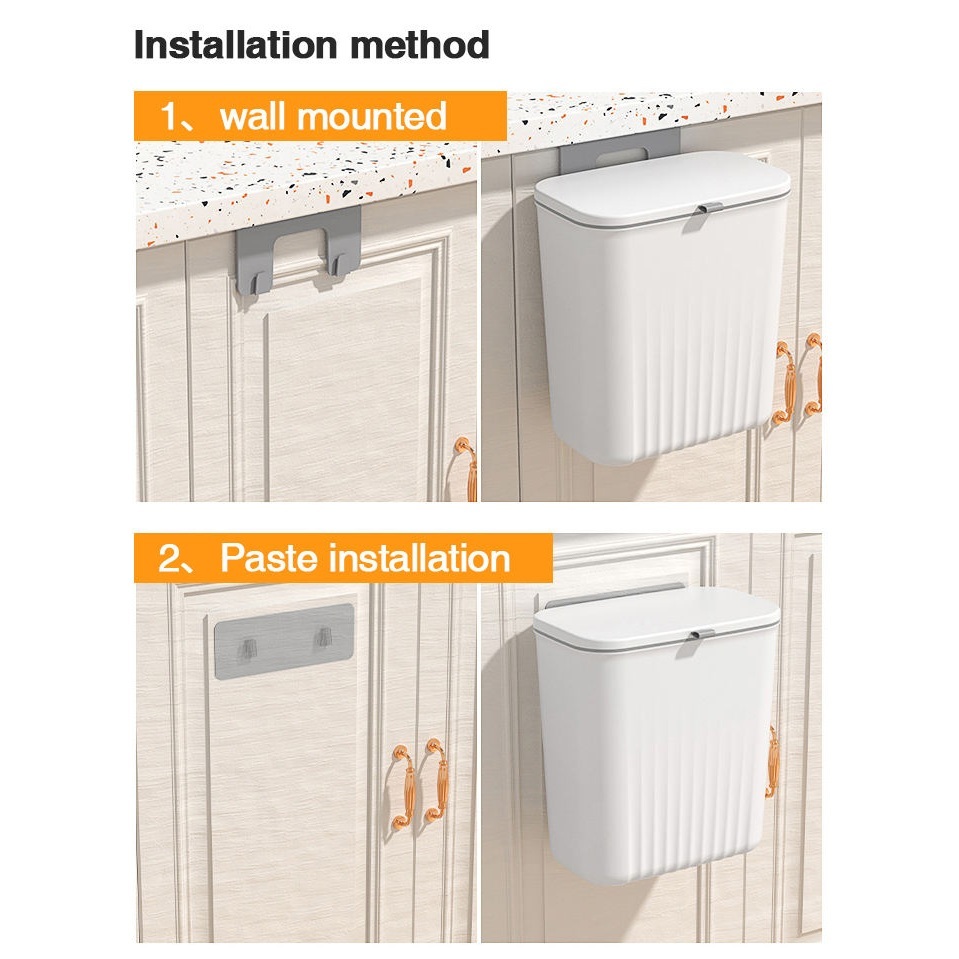 9L Wall Mounted Kitchen Waste Bin Household Hanging Trash Can with Lid