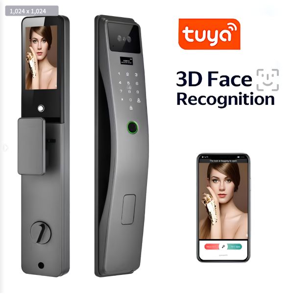 Tuya Smart Aluminum Alloy Fingerprint & 3D Face Recognition Lock with WiFi App and Key Backup