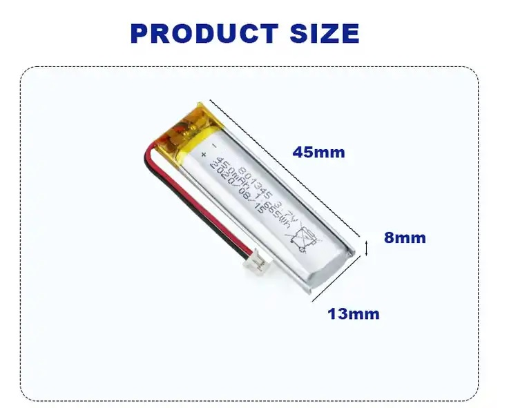 CB IEC62133 Ли-ионный аккумулятор 3.7В Литийный аккумулятор 801345 450mAh Умный домашний литийный аккумулятор