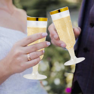 Gold Rim Plastic Champagne Glasses Perfect For Wedding, Thanksgiving Day, Christmas Champagne Flutes Disposable
