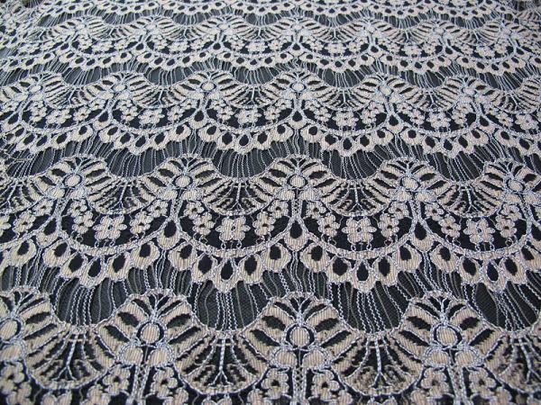 Corded Scalloped Lace Mesh Fabric Black Guipure For Lingerie / Bra CY-DK0038