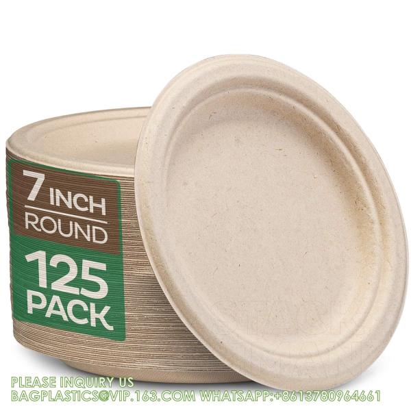 10 inch Compostable Plates Heavy-Duty Disposable Paper Plates Bagasse Natural Biodegradable Eco-Friendly Sugarcane