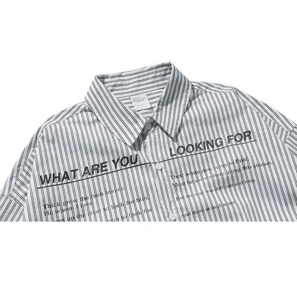Turn Down Collar Business Long Sleeve Men Shirts White Shirt With Black Stripes