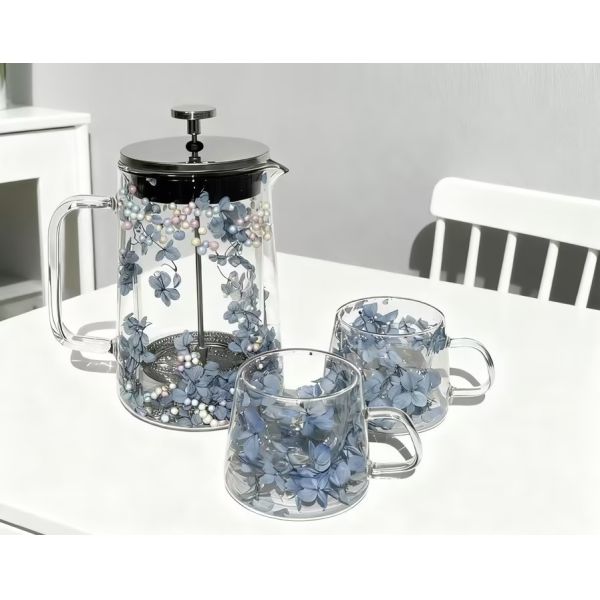 Vertical Stripe Double Wall Glass Jugs Coffee Maker With Stainless Steel Filter Screen