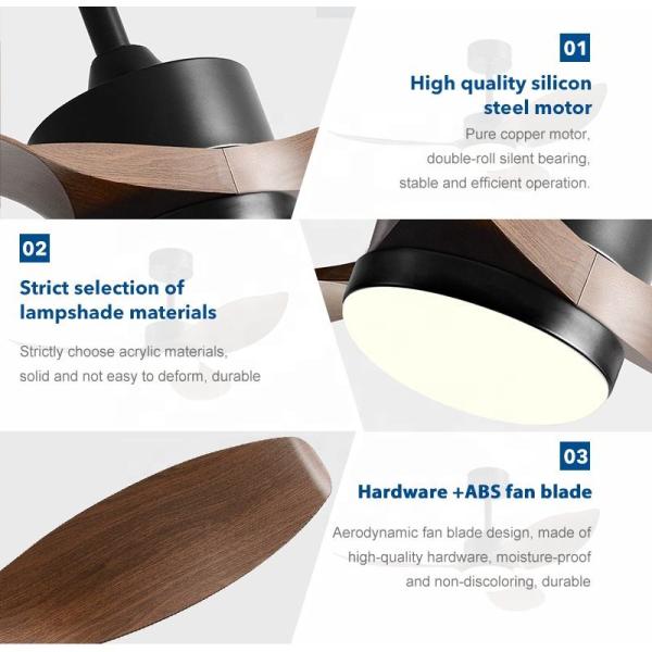 Ventilateur de plafond LED avec télécommande pour moteur DC, 3 pales en ABS, 42 pouces et 52 pouces, avec lumière