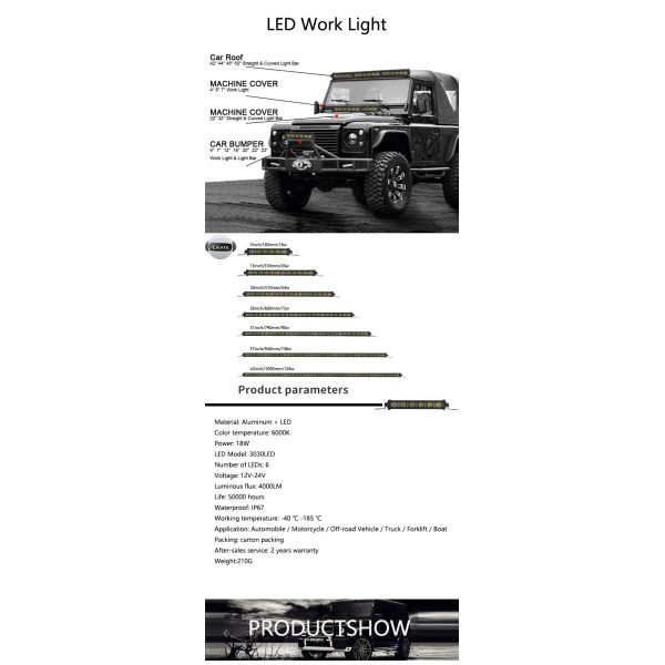 LKT 18W Off Road Roof Single Row Led Light Bar IP67 Waterproof