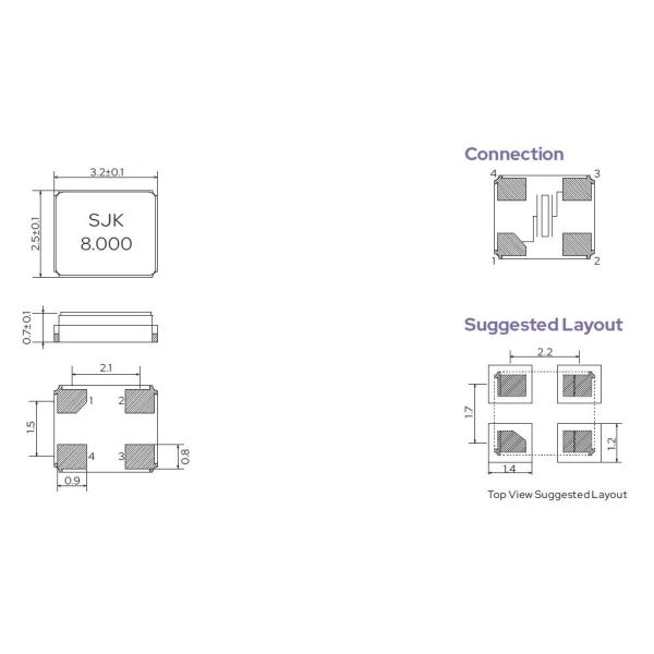 SJK-7U 8MHz SMD3225 Unité de cristal de quartz Application de haute précision et stabilité pour le contrôle industriel