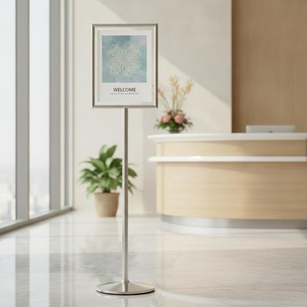 OEM Customize Hotel Sign Stand 25 Mm Pole Diameter Portrait Frame Orientation for Hotel Reception Areas